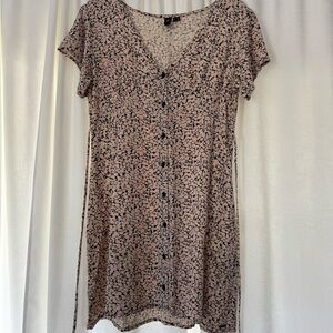 Volcom Pink Floral Button-Front V-Neck Mini Dress